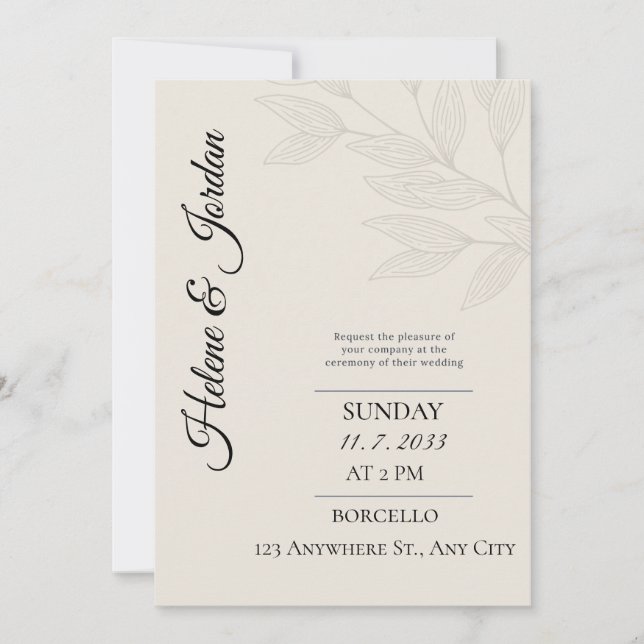 Minimalist Botanical Wedding Invitation (Front)