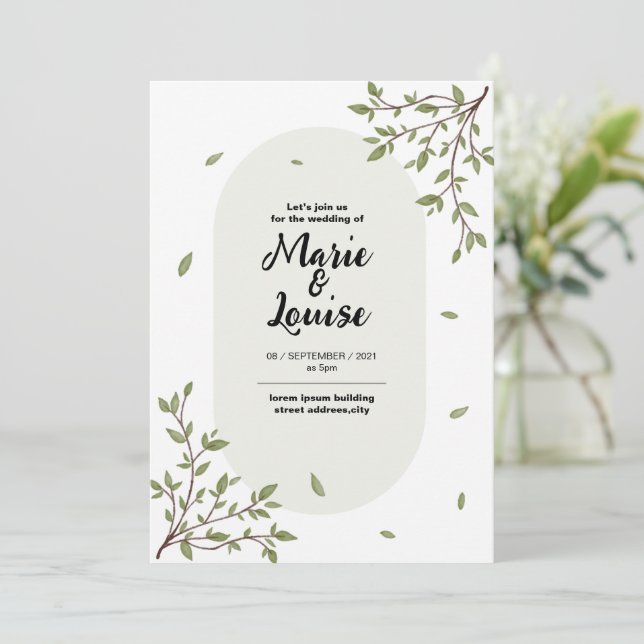 minimalist botanical wedding invitation (Standing Front)