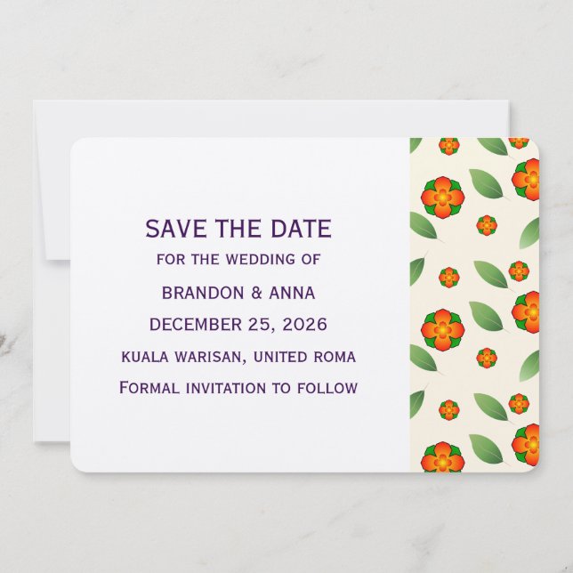 Minimalist Botanical  with Orange Blossom  Save The Date (Back)