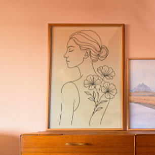 Minimalist Botanical Woman Line Art Print