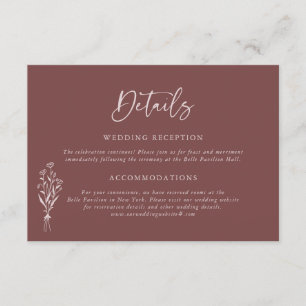 Minimalist Botanicals Mauve Wedding Details Enclosure Card