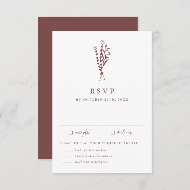 Minimalist Botanicals Mauve Wedding RSVP Card (Front/Back)
