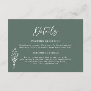 Minimalist Botanicals Sage Green Wedding Details Enclosure Card