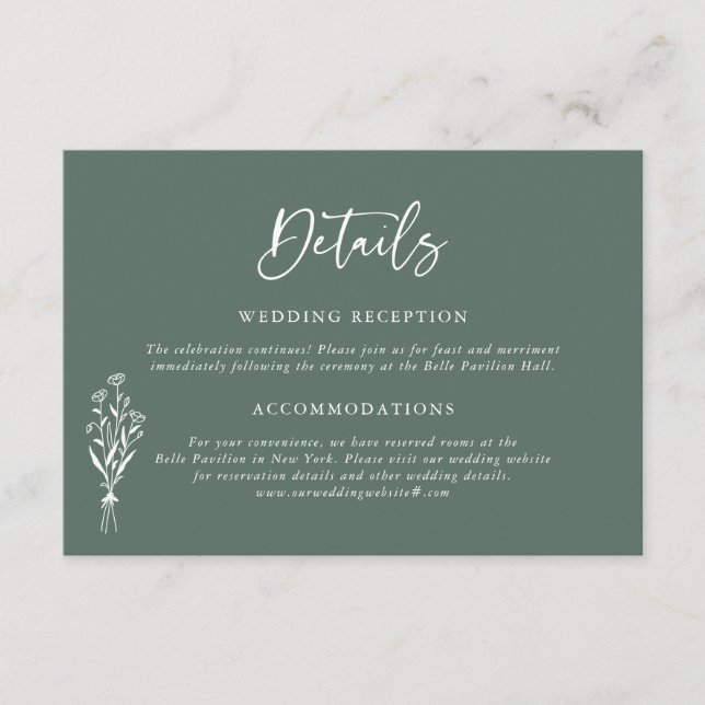 Minimalist Botanicals Sage Green Wedding Details Enclosure Card (Front)
