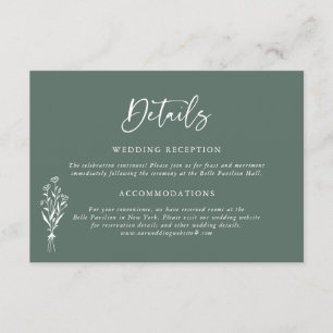 Minimalist Botanicals Sage Green Wedding Details Enclosure Card