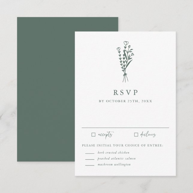 Minimalist Botanicals Sage Green Wedding RSVP Card (Front/Back)