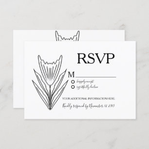 Minimalist Botany Floral Line Art Wedding RSVP Invitation