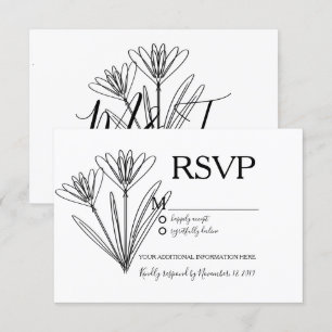 Minimalist Botany Flower Line Art Wedding RSVP Invitation