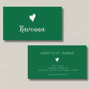 Minimalist Bottle Green White Heart Barber Name Business Card