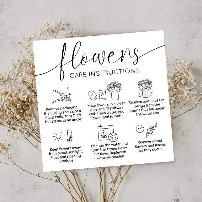 Minimalist Bouquet Care Guide Florist Thank You Square Business Card (Creator Uploaded)