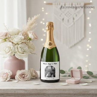 Minimalist Boutique Arch Photo Wedding Champagne  Sparkling Wine Label