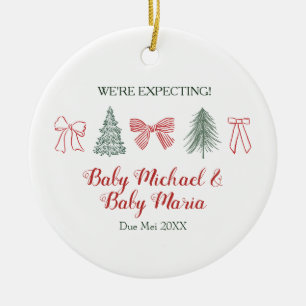 Minimalist Bow and Tree We're Expecting Parents Ceramic Tree Decoration