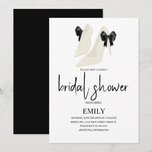Minimalist Bow Black Wedding Heels Bridal Shower Invitation