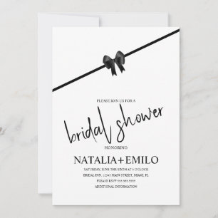 Minimalist Bow Black White Bridal Shower Brunch Invitation