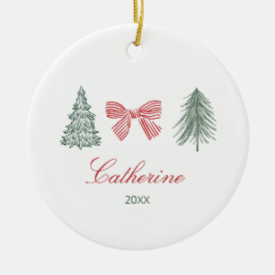 Minimalist Bow & Tree Design Custom Keepsake Ceramic Tree Decoration