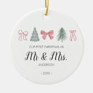Minimalist Bow & Tree First Christmas As Mr & Mrs Ceramic Tree Decoration