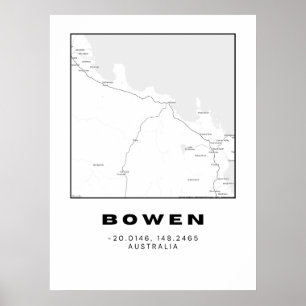 Minimalist Bowen Map with Coordinates Poster