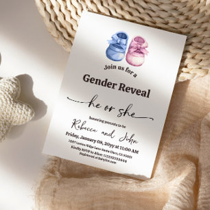 Minimalist Boy or Girl Baby Boots Gender Reveal Invitation