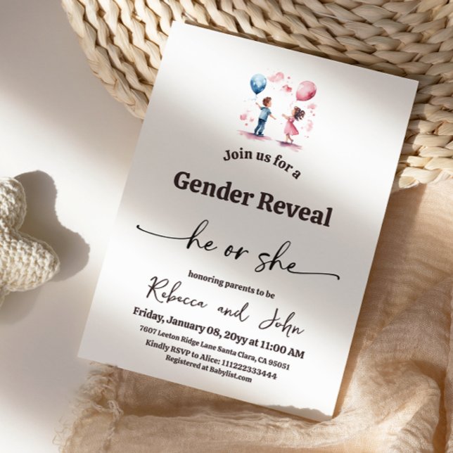 Minimalist Boy or Girl Balloon Gender Reveal Invitation (Creator Uploaded)