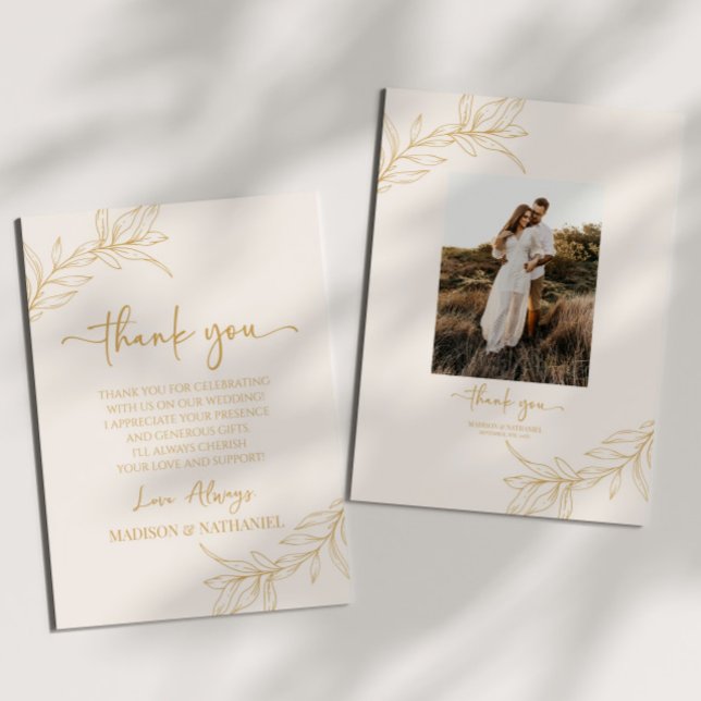 Minimalist Branch Leaf Custom Picture Wedding Thank You Card (Creator Uploaded)