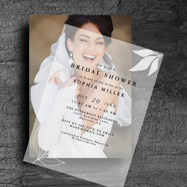 Minimalist Branch Leaves Chic Bridal Shower Vellum Invitations (Creator Uploaded)