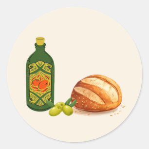 Minimalist Bread and Olive Oil Classic Round Sticker