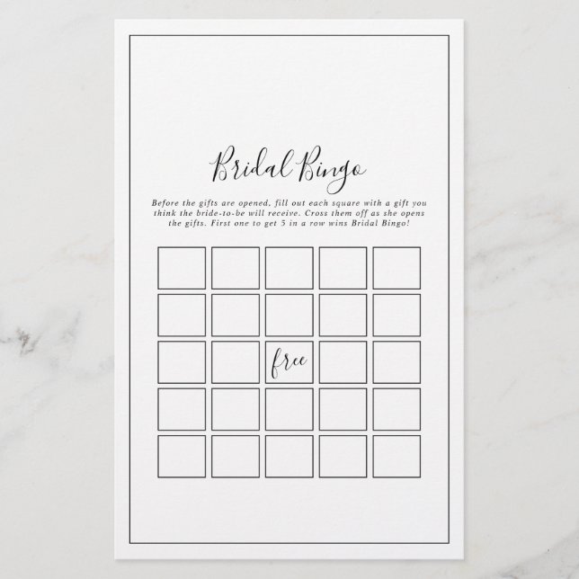 Minimalist Bridal Bingo Game Flyer (Front)