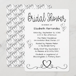 Minimalist Bridal Shower Black Hearts Wedding Invitation