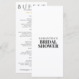 Minimalist Bridal Shower Black White Elegant Menu