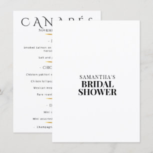 Minimalist Bridal Shower Canapes Black White Menu