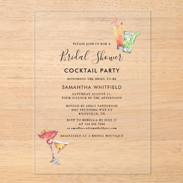 Minimalist Bridal Shower Cocktail Party Acrylic Invitations (Front)