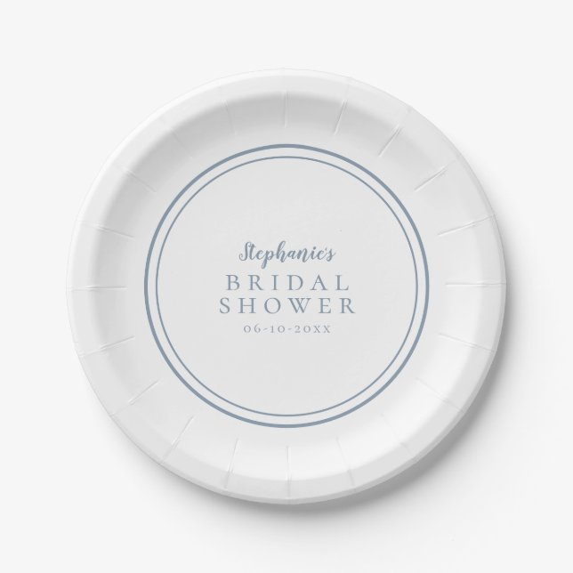 Minimalist Bridal Shower Dusty Blue Simple Paper Plate (Front)