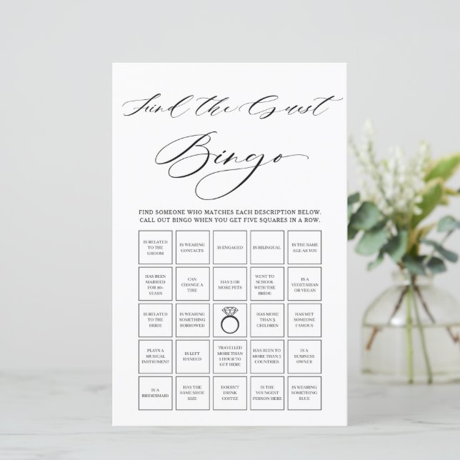 Minimalist Bridal Shower Find the Guest Bingo Game (Standing Front)