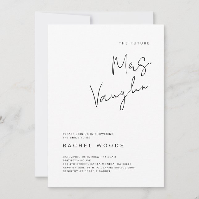 Minimalist Bridal Shower Invitation, Simple Invite (Front)