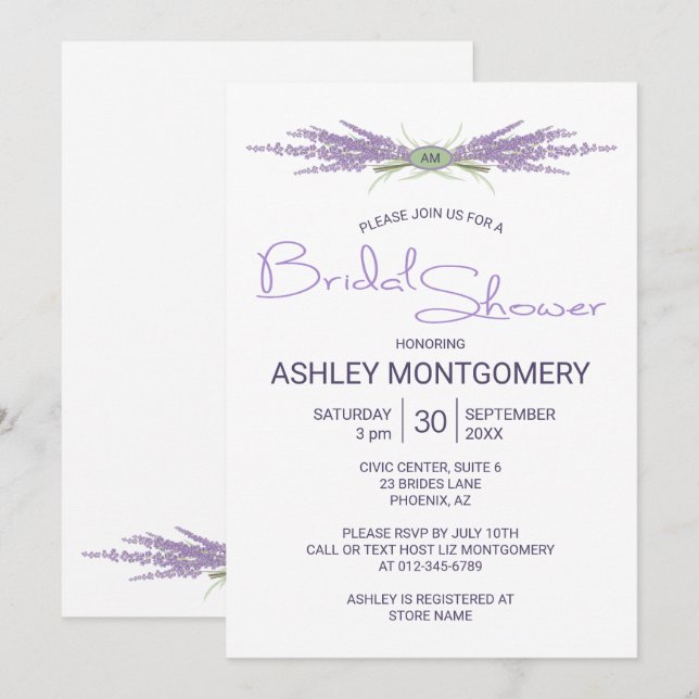 Minimalist Bridal Shower Lavender Flower Bundles Invitation (Front/Back)
