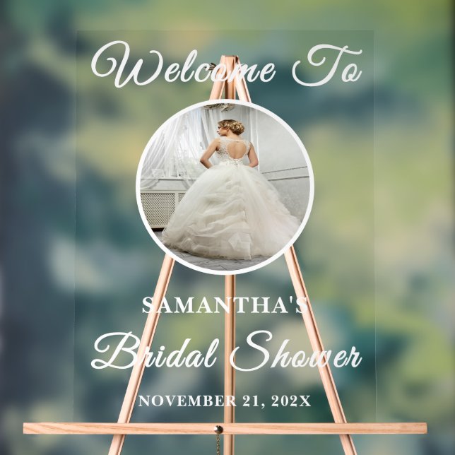 Minimalist Bridal Shower Round Photo Welcome Acrylic Sign (Neutral)