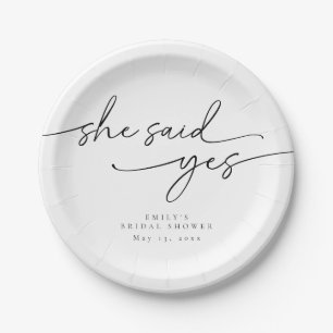 Minimalist Bridal Shower She Said Yes Paper Plate
