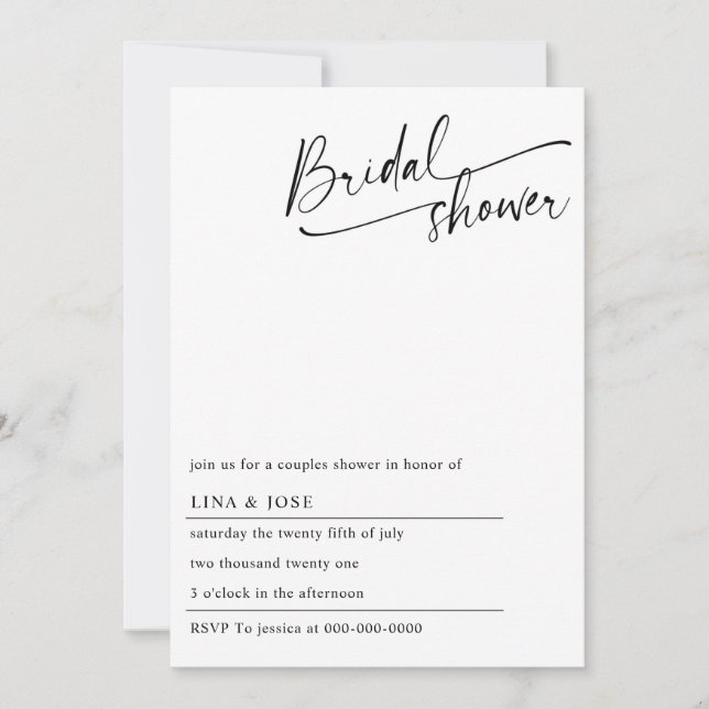 Minimalist Bridal shower Simple Bridal Shower Invitation (Front)