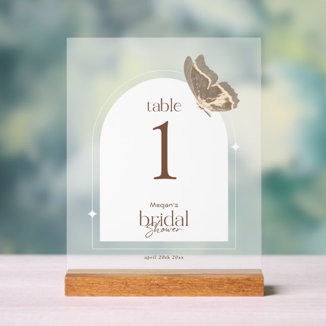 Minimalist Bridal Shower Table Number Frosted Acrylic Sign (Neutral)