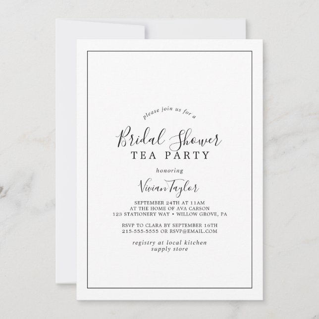 Minimalist Bridal Shower Tea Party Invitation (Front)
