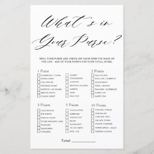 Minimalist Bridal Shower What's In Your Purse Game