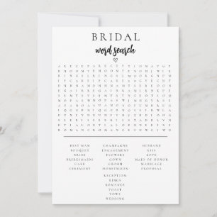 Minimalist Bridal Shower Word Search Game Card