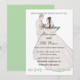 Minimalist Bride and Groom Wedding Illustration Invitation