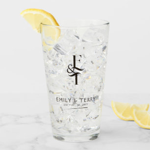 Minimalist Bride & Groom Wedding Monogram Beer Glass