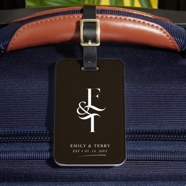 Minimalist Bride & Groom Wedding Monogram Travel Luggage Tag (Front Insitu 2)