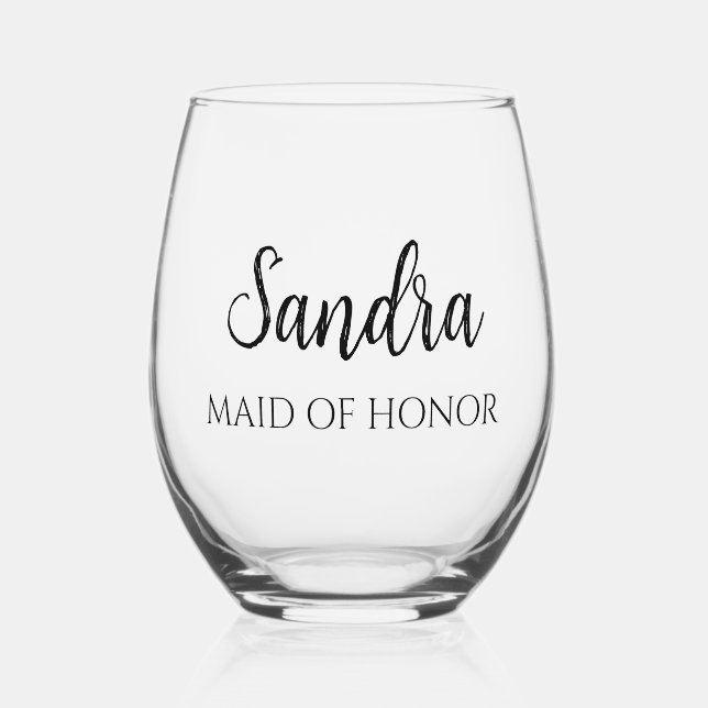 Minimalist Bridesmaid Gift Stemless Wine Glass (Front)
