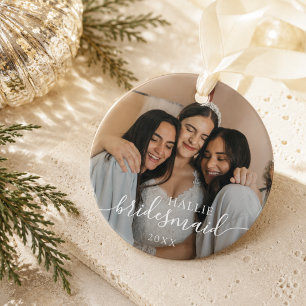 Minimalist Bridesmaid Keepsake Photo Christmas Ceramic Tree Decoration