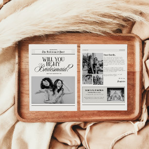 Minimalist Bridesmaid Proposal Newspaper Invitation