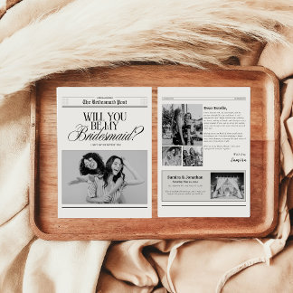 Minimalist Bridesmaid Proposal Newspaper Invitation