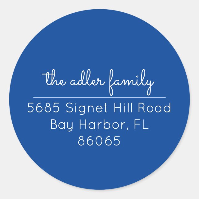 Minimalist Brigh Blue & White Return Address Label (Front)